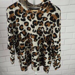 Chelsea & Theodore XL leopard pattern knit sweater with hoodie
